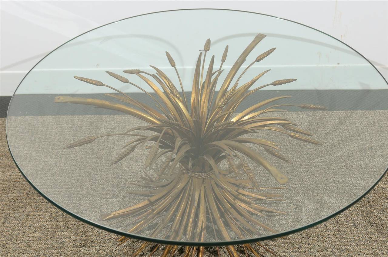 Mid-20th Century Gilded Iron and Tole Wheat Round Coffee Table