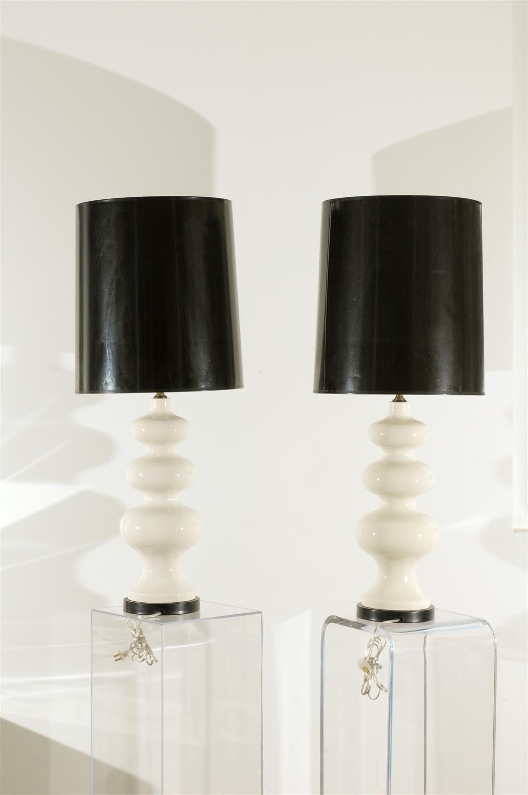 Late 20th Century Pair of 1970`s Italian Lamps With Original Black Paper Shades