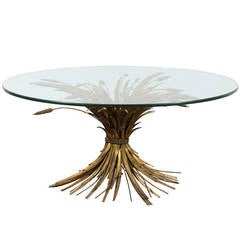 Gilded Iron and Tole Wheat Round Coffee Table