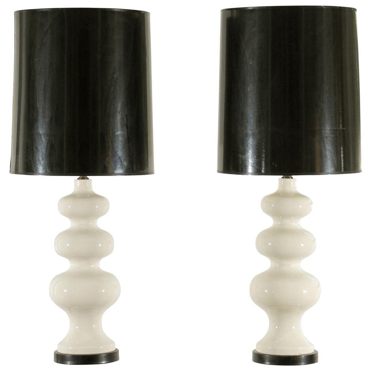 Pair of 1970`s Italian Lamps With Original Black Paper Shades