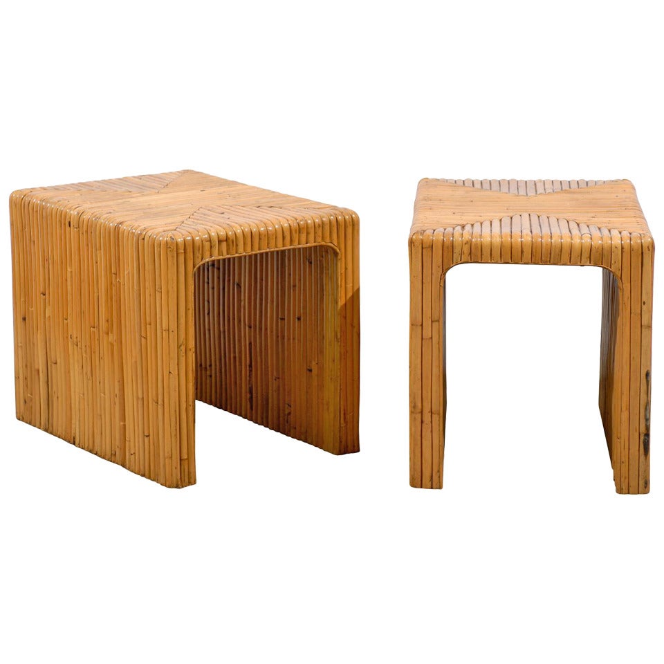 Gorgeous Pair of Split Bamboo End Tables