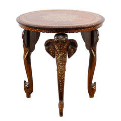 Anglo-Indian Elephant Base Side Table with Bone Inlay