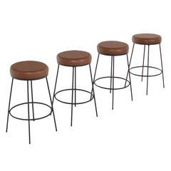 The Galli Leather Swiveling Bar Stools with Steel Frames