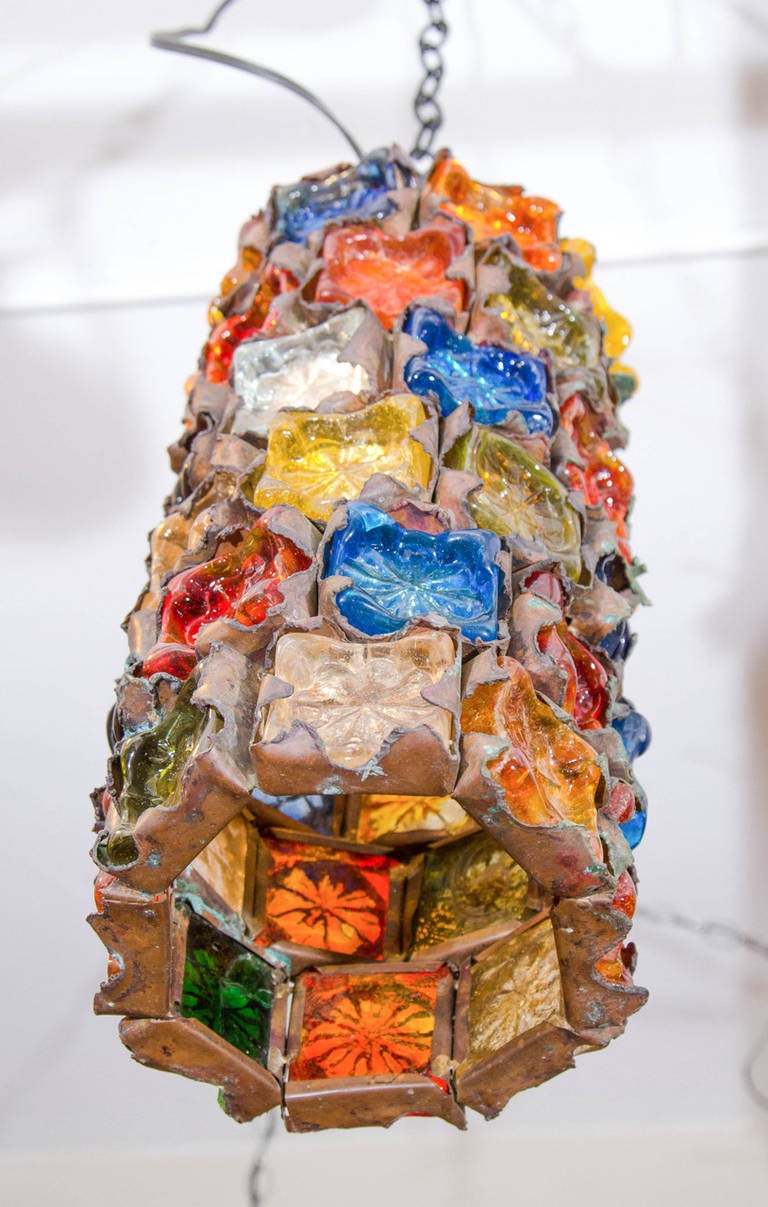 Midcentury Group of Five MultiColored Pendant Lights For Sale at 1stdibs