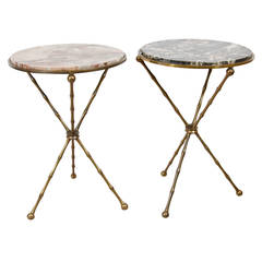 Midcentury Set of Two Italian Faux Bamboo and Marble Cocktail or Drink Tables