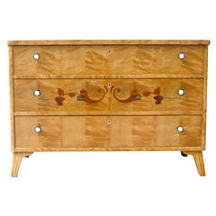 Swedish Inlaid Art Deco Chest or Dresser in Highly Figured Golden Flame Birch