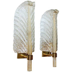Large Pair of Barovier & Toso Murano Glass Plume Wall Sconces
