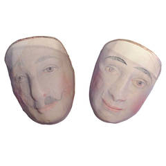 Pair of Early 1900s French Pantomime Masks