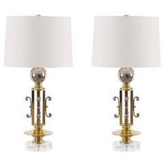 Fabulous Pair of Vintage Modern Lamps in Brass and Nickel