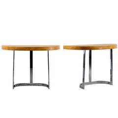 Pair of Milo Baughman Style Consoles/End Tables/Night Stands in Olive Wood