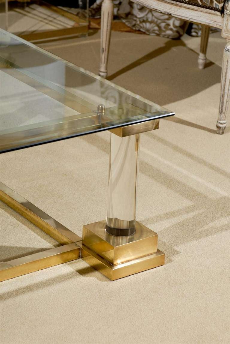 Mid-Century Modern Stunning Modern Neoclassical Brass, Lucite and Glass Coffee Table