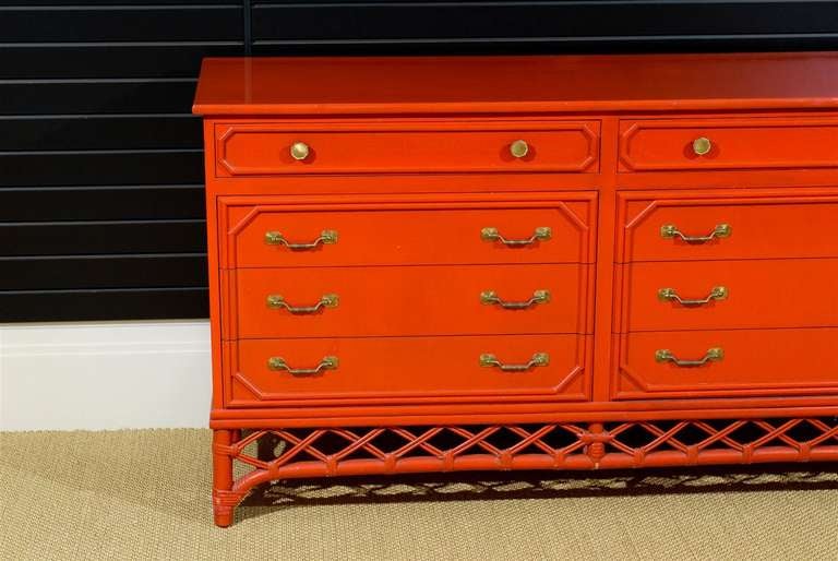 Mid-Century Modern Fabulous Restored Vintage Ficks Reed Chest in Chinese Red Lacquer