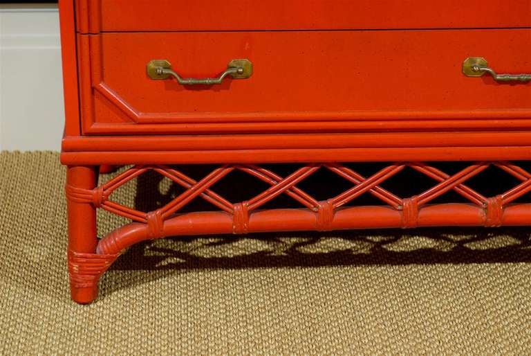 American Fabulous Restored Vintage Ficks Reed Chest in Chinese Red Lacquer