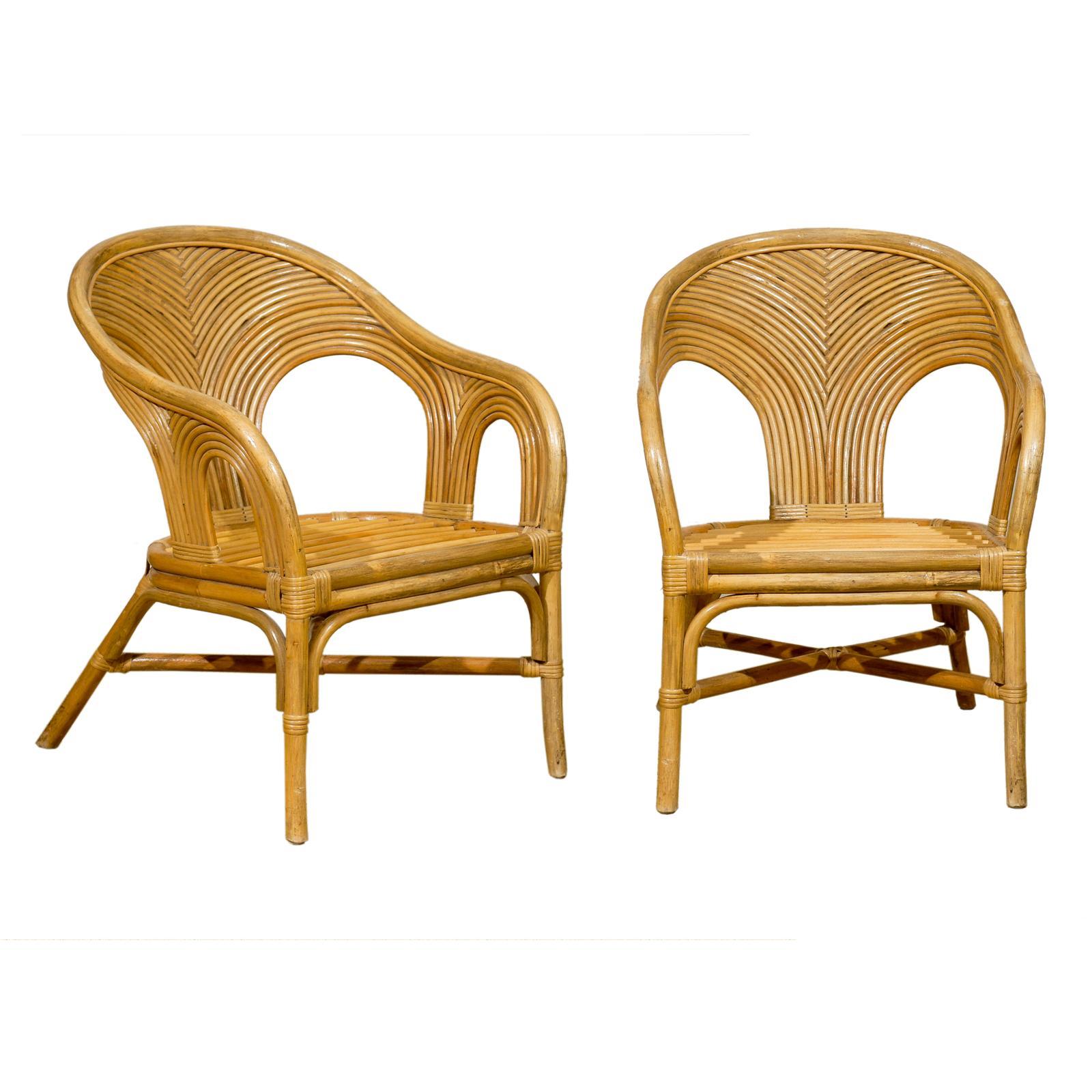 Sculptural Set of 6 Vintage Bamboo Arm Chairs