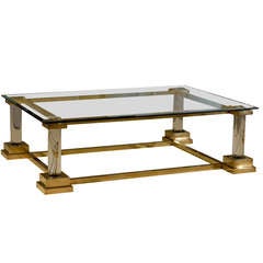 Stunning Modern Neoclassical Brass, Lucite and Glass Coffee Table