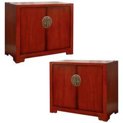 Stunning Restored Pair of Vintage Cabinets by Baker in Chinese Red Lacquer 5