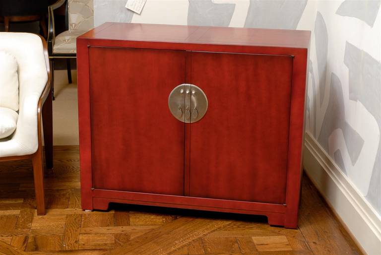 Stunning Pair of Red Lacquer Commodes by Michael Taylor for Baker, circa 1960 For Sale 3