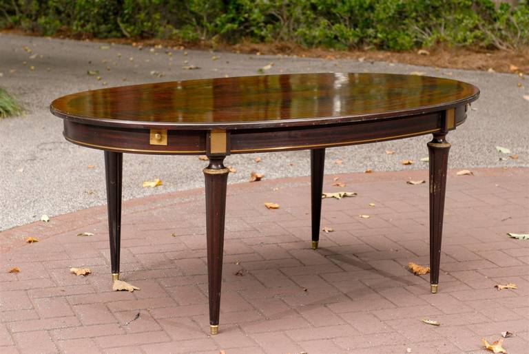 Bronze Unusual Flame Mahogany Dining Table Attributed to Maison Jansen For Sale