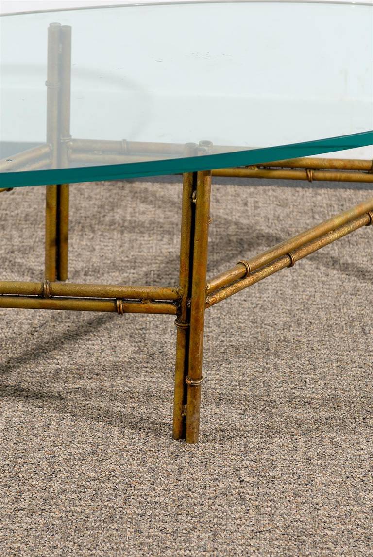 Oval Glass Coffee Table with Gilded Iron Bamboo Base 2