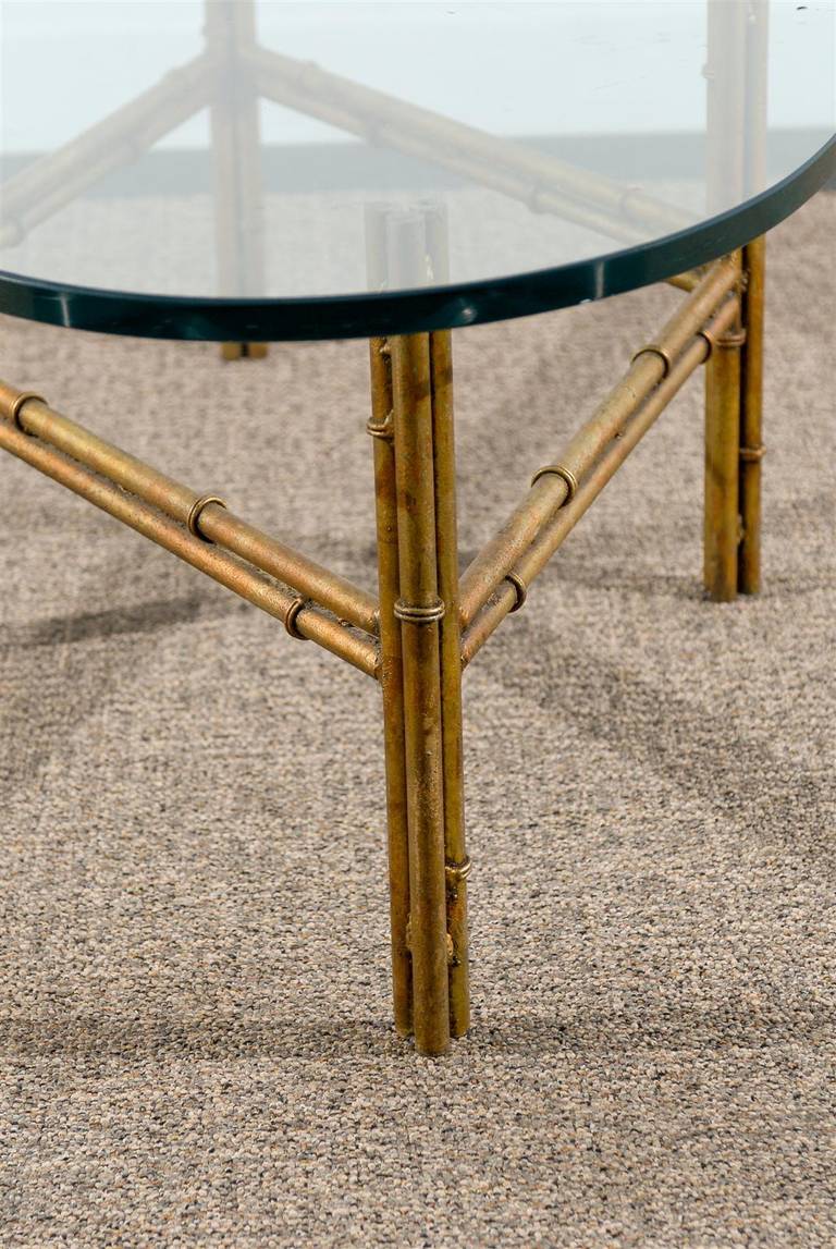 Oval Glass Coffee Table with Gilded Iron Bamboo Base 4
