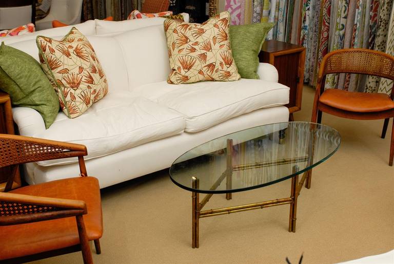 Gilt Oval Glass Coffee Table with Gilded Iron Bamboo Base