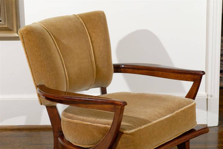 Magnificent Pair of Walnut Lounge Chairs by Etienne Henri Martin 2
