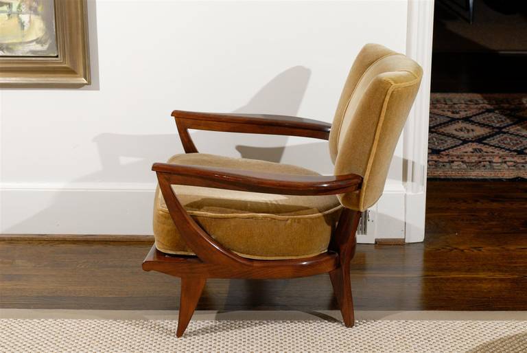 Magnificent Pair of Walnut Lounge Chairs by Etienne Henri Martin 1