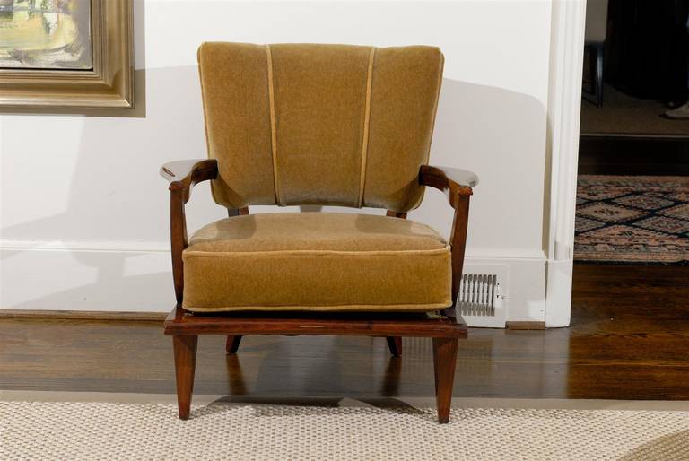 Mid-20th Century Magnificent Pair of Walnut Lounge Chairs by Etienne Henri Martin
