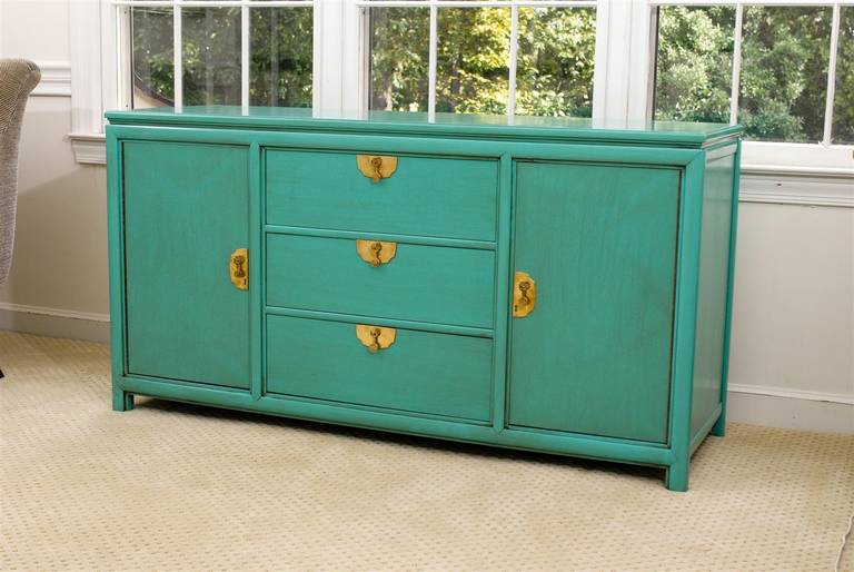 Fabulous Vintage Buffet by Thomasville in Turquoise Lacquer 1