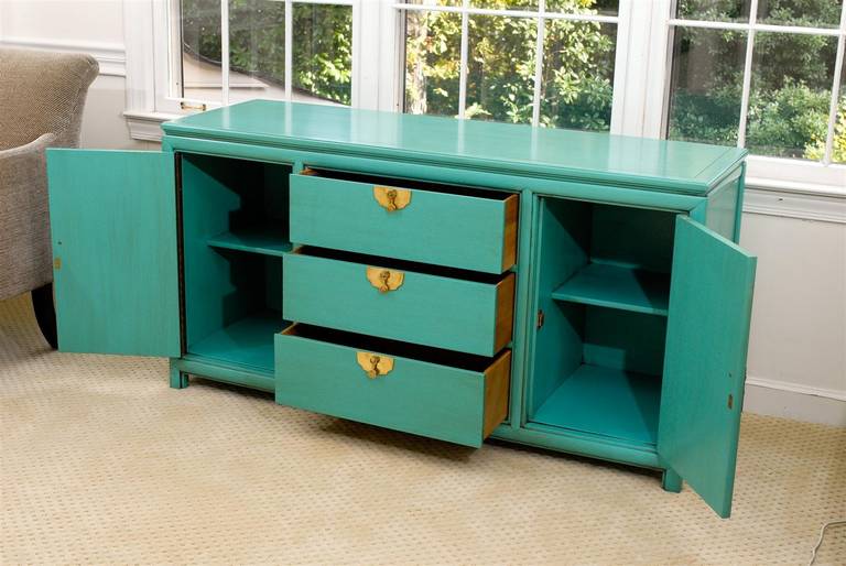 Brass Fabulous Vintage Buffet by Thomasville in Turquoise Lacquer