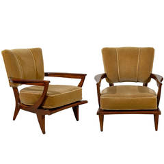 Magnificent Pair of Walnut Lounge Chairs by Etienne Henri Martin