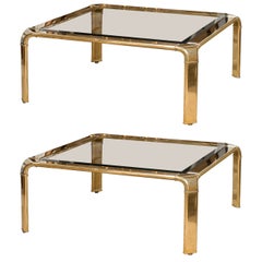Retro Stunning Widdicomb Brass Coffee Table with Waterfall Corners - Pair Available