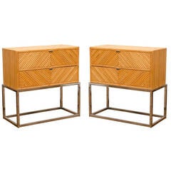 Beautiful Pair of Bamboo and Chrome Commodes in the Style of Milo Baughman