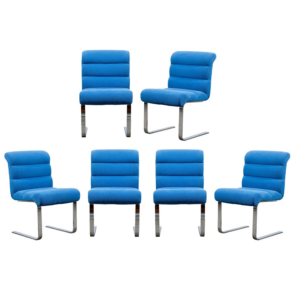 Set of 6 Chrome Lugano Chairs by Mariani for Pace Collection