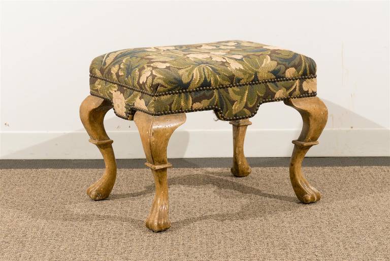 Hand-Carved Georgian Style Painted Bench in Tapestry