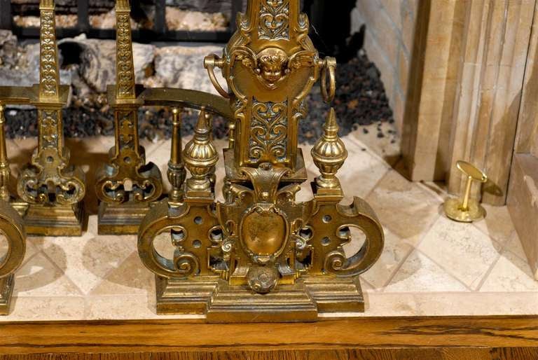 Exquisite Pair of Monumental Andirons in Bronze For Sale 3