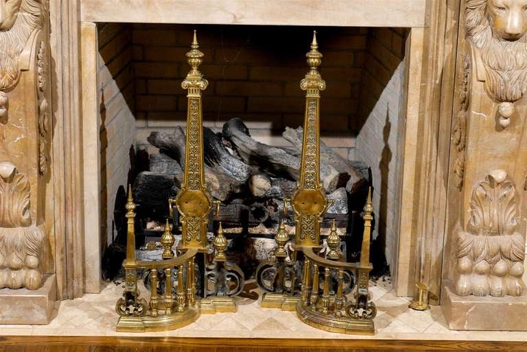 19th Century Exquisite Pair of Monumental Andirons in Bronze For Sale