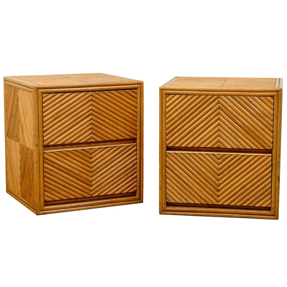 Chic Restored Pair of Vintage Split Bamboo Cube Chests