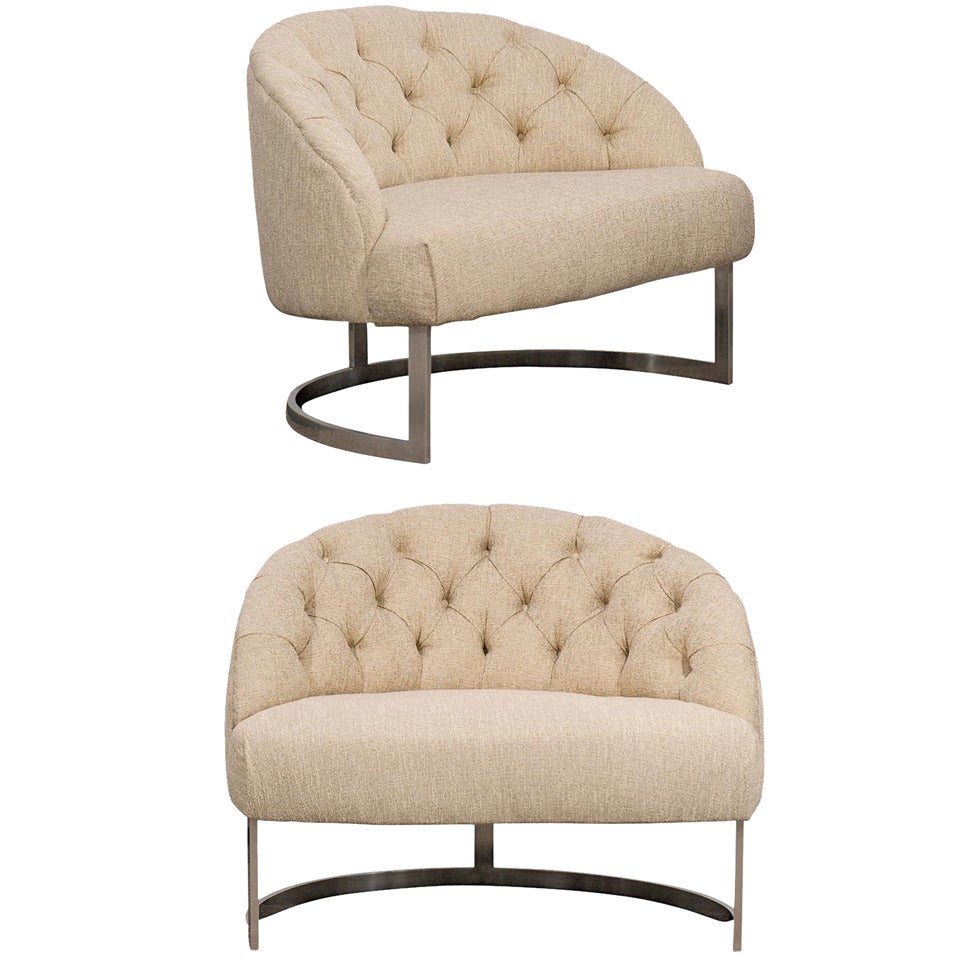 Pair of Overscale Tufted Lounge Chairs in the Style of Harvey Probber For Sale