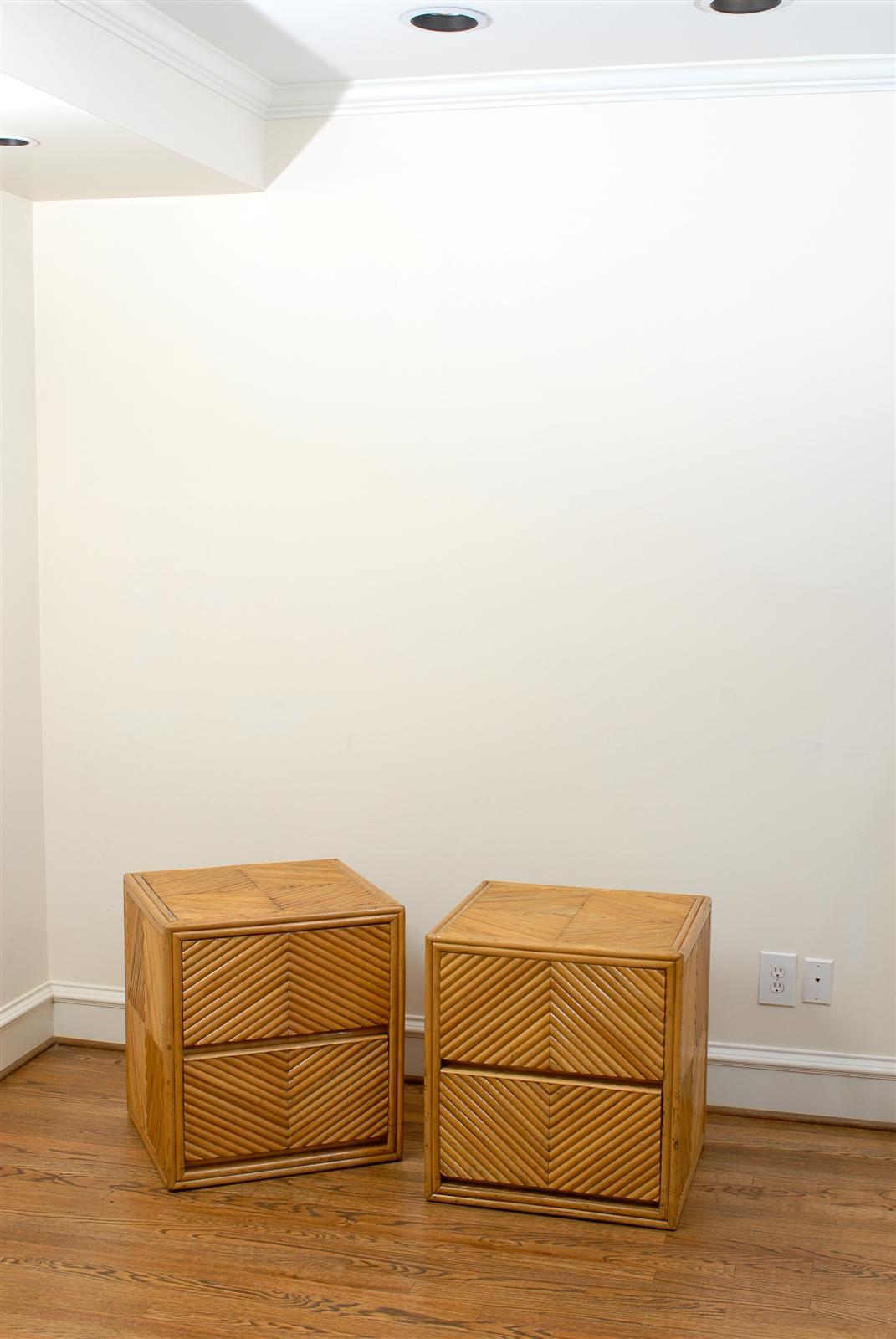 Mid-Century Modern Chic Restored Pair of Vintage Split Bamboo Cube Chests