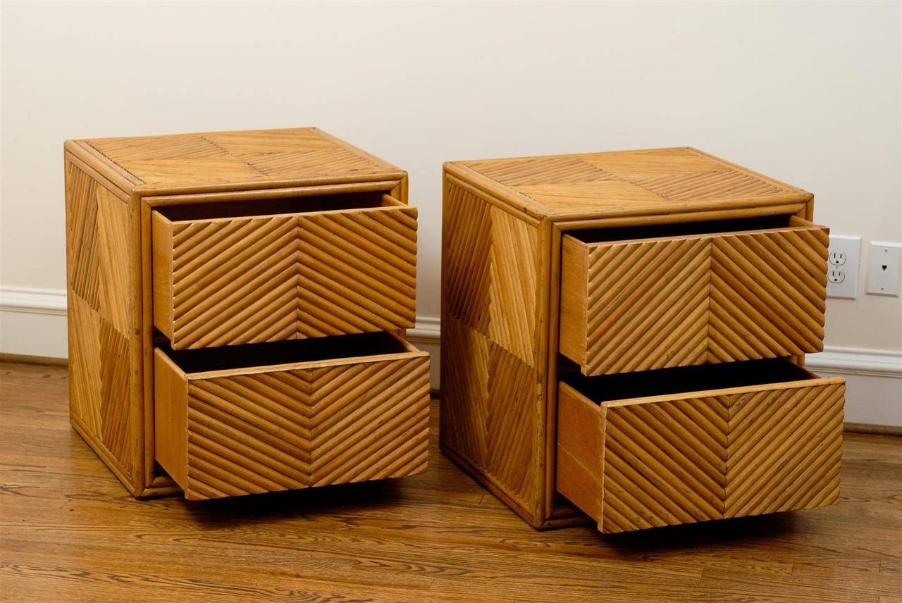 Chic Restored Pair of Vintage Split Bamboo Cube Chests 4