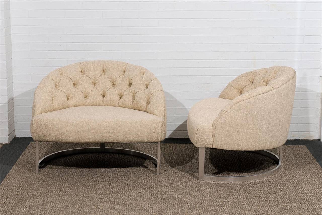 Late 20th Century Pair of Overscale Tufted Lounge Chairs in the Style of Harvey Probber For Sale