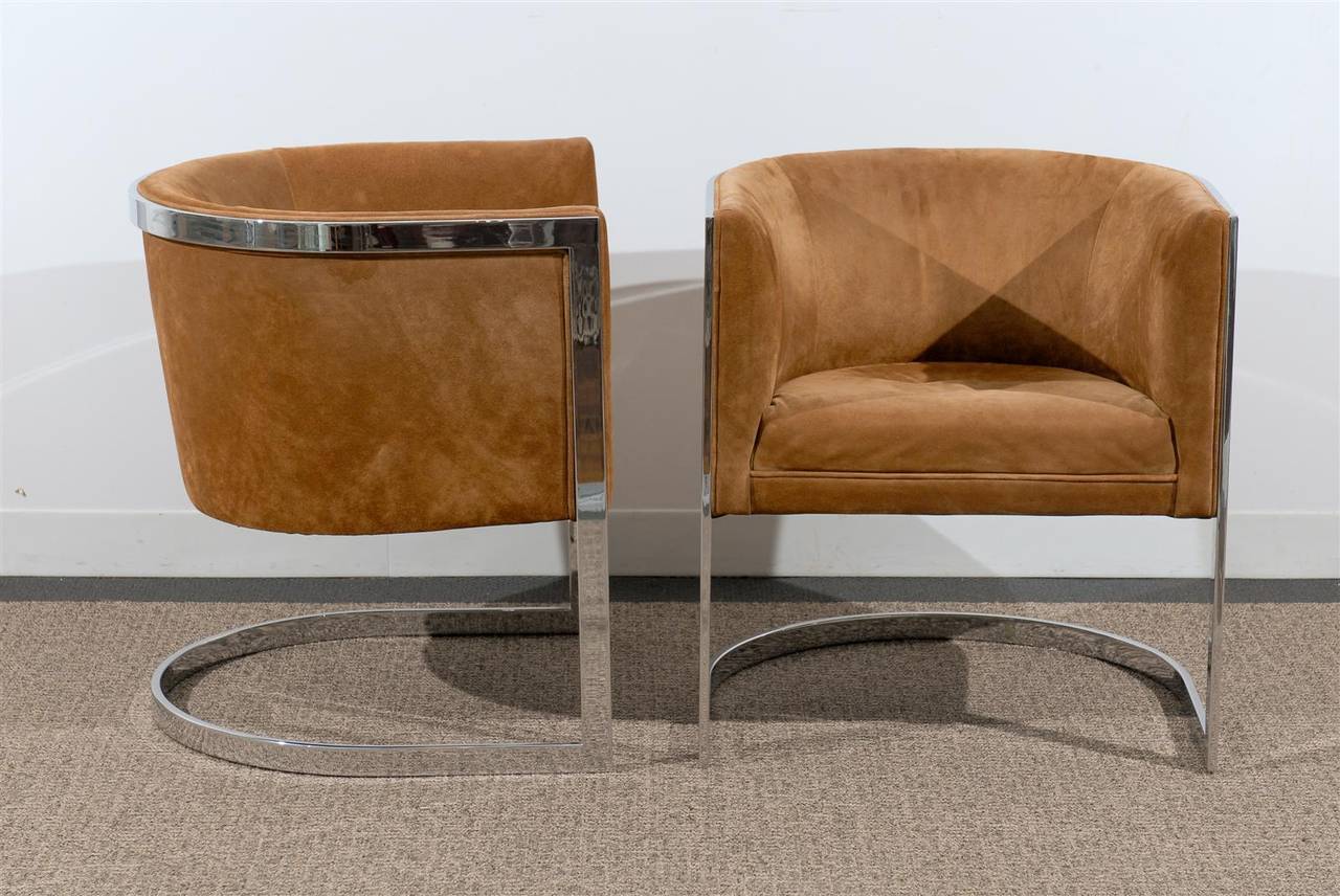 Pair of Tub Chairs Upholstered in Suede 2