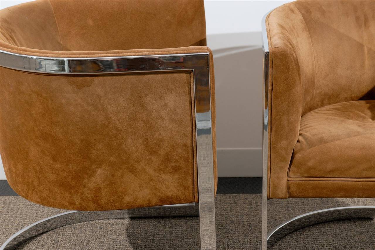 Pair of Tub Chairs Upholstered in Suede 3