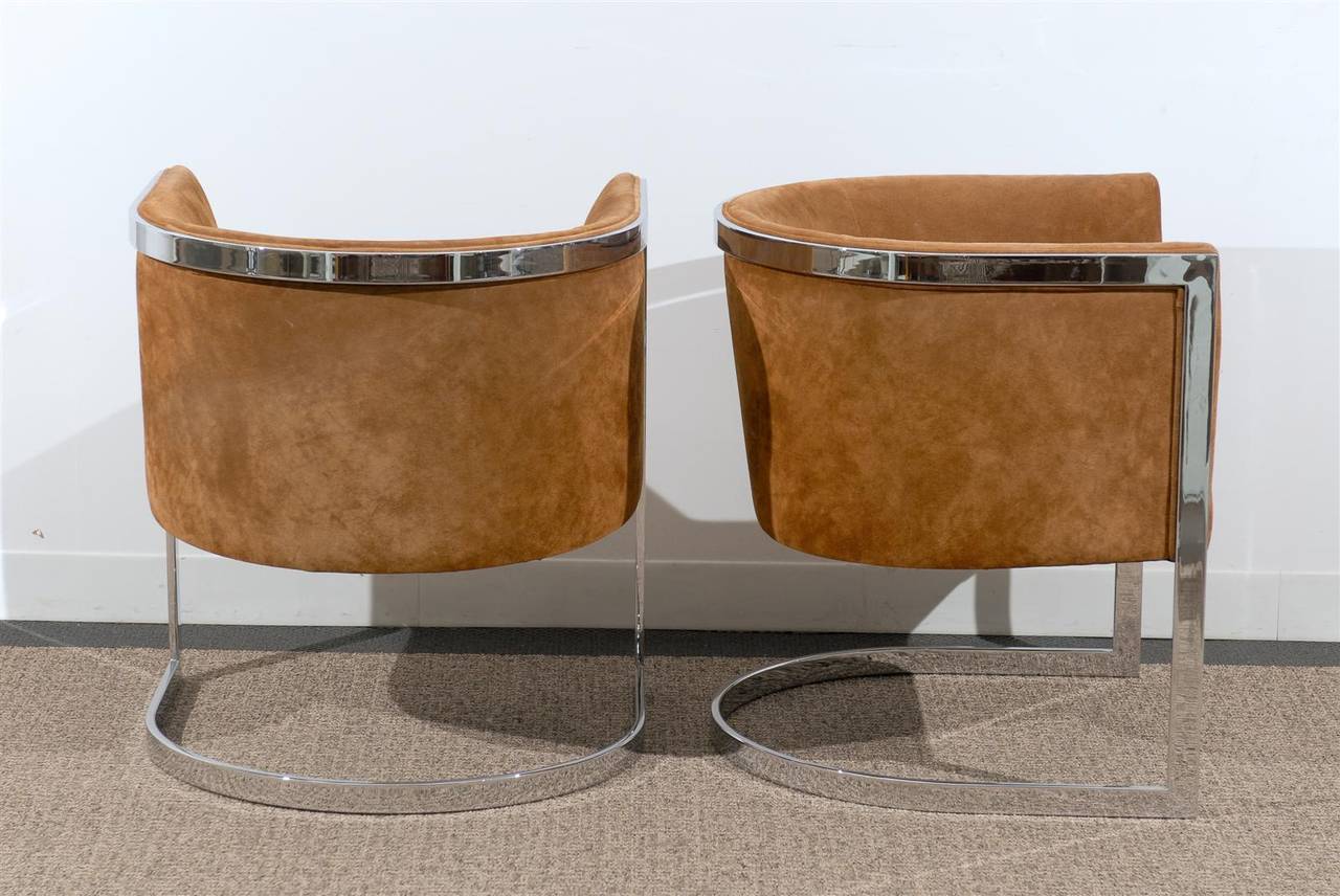 American Pair of Tub Chairs Upholstered in Suede