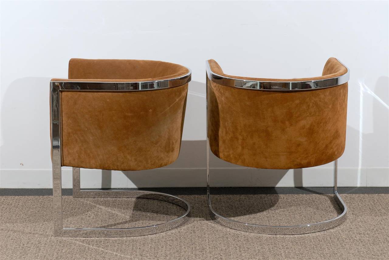 Pair of Tub Chairs Upholstered in Suede In Excellent Condition In Atlanta, GA