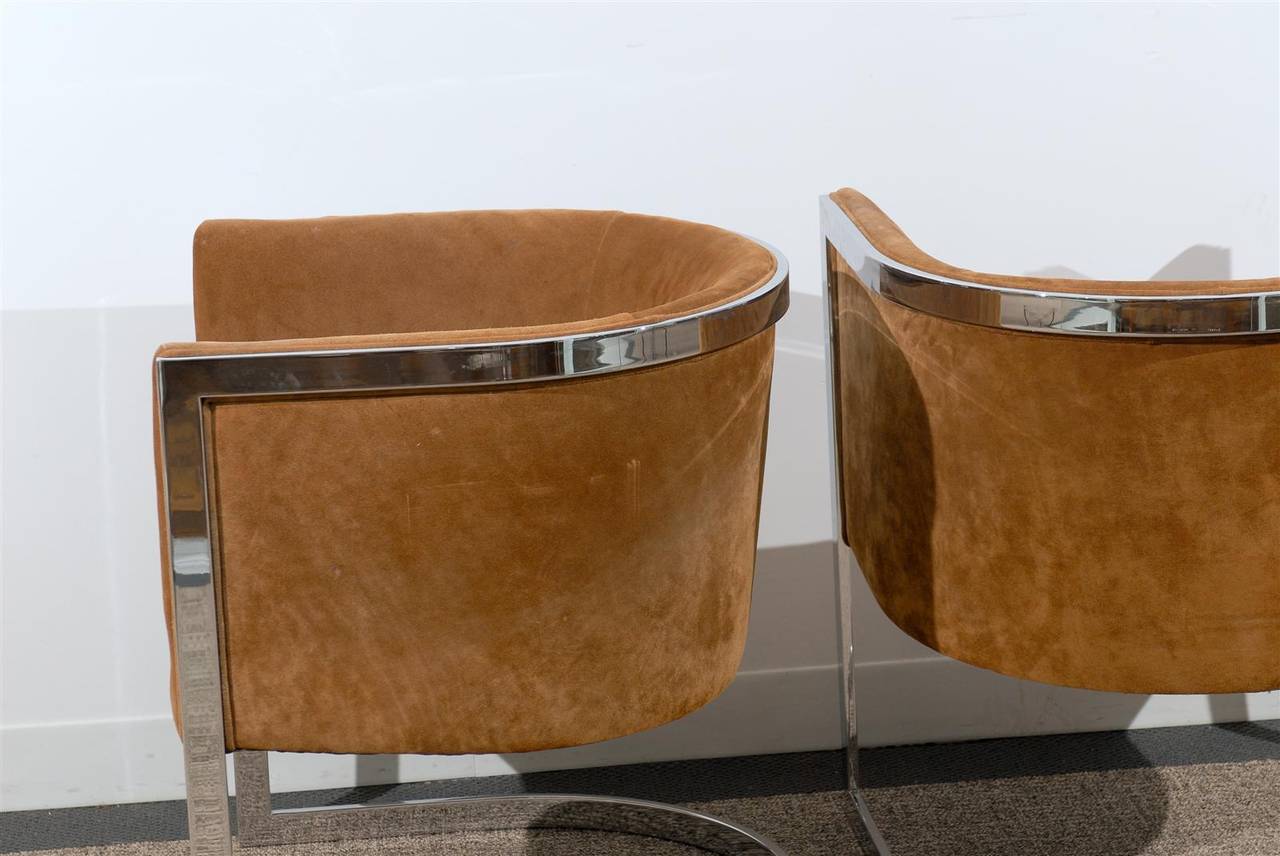 Late 20th Century Pair of Tub Chairs Upholstered in Suede