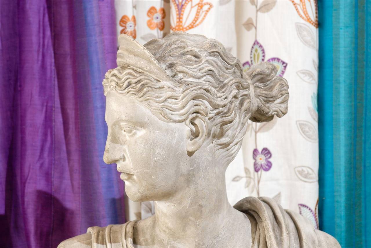 19th Century Plaster Bust of Diana In Excellent Condition In Atlanta, GA