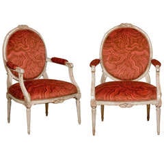 Pair of 18th C. Louis XVI Painted Armchairs