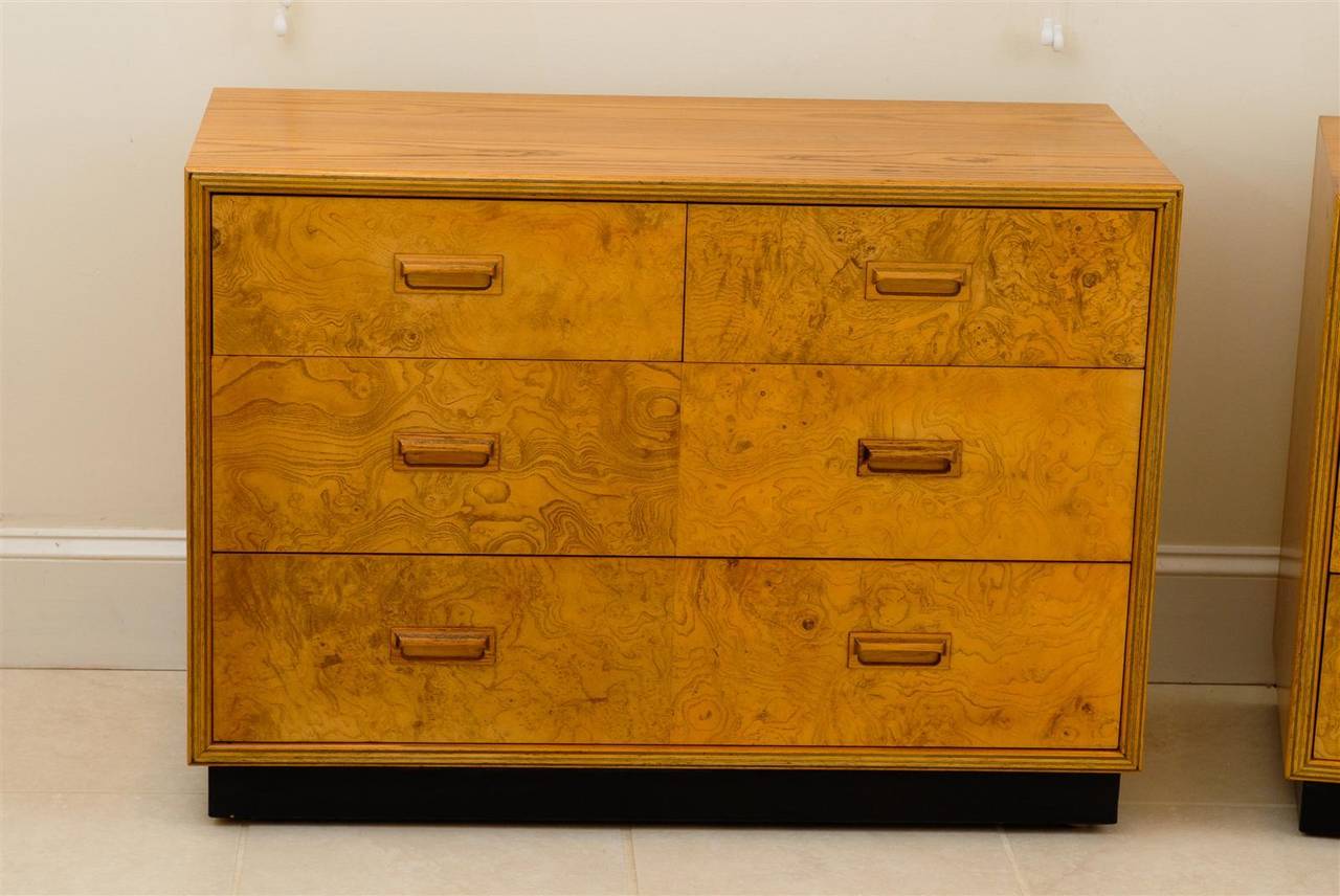 Organic Modern Stunning Restored Pair of Olivewood Chests by Henredon, circa 1980 For Sale